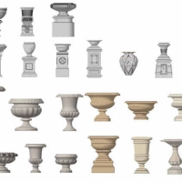 C4D欧式花坛花钵绿植物盆栽盆景花草景观造型3D模型15款